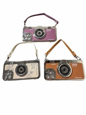 Trendy Camera Handbag Design For iPhone - Purple, Cream, and Brown